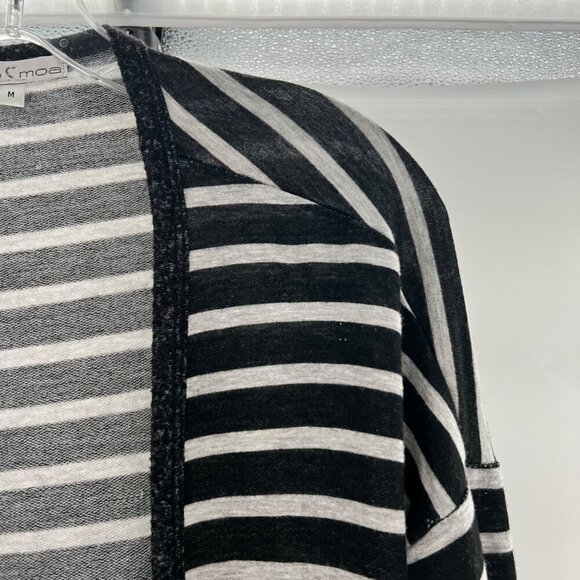 Moa Moa Women's Striped Long Sleeve Lightweight Cardigan Black/Gray Medium - Picture 4 of 8